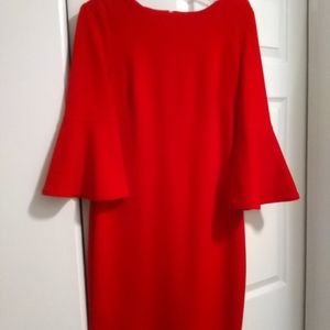Calvin Klein Dress in Red with Bell Sleeves.